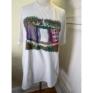 Vtg 80s Jerzees Home Sweet Home Quilt Graphic T Shirt XL Single Stitch Americana